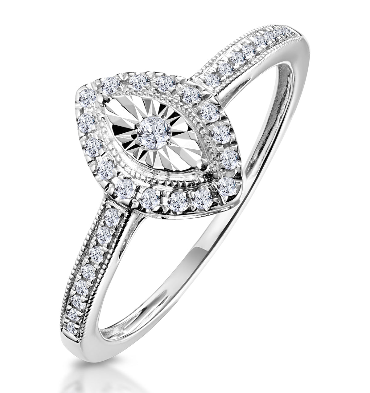 Masami Marquise Lab Diamond Engagement Ring Halo Pave Set in 925 Sterling Silver